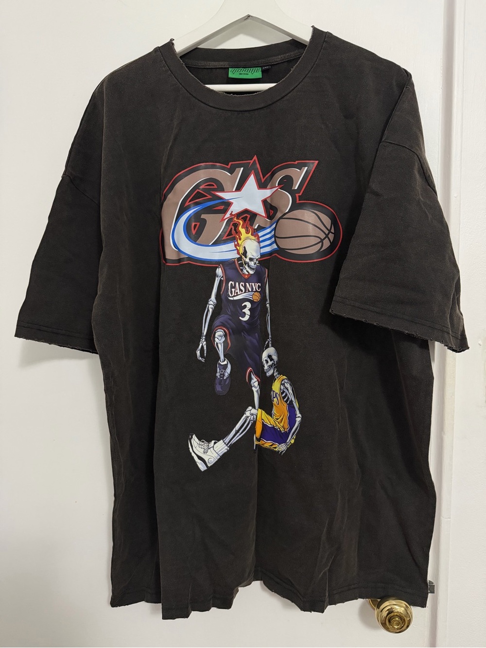 Black Graphic Short Sleeve Tee - Skeleton Basketball Design
